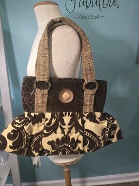 Debbie Miller Patterned Brown and Cream Tote with Decorative Button Detail